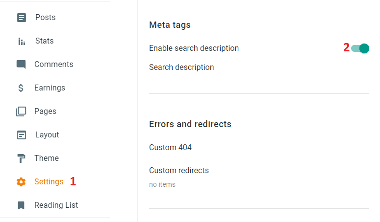 Blogger search description setting
